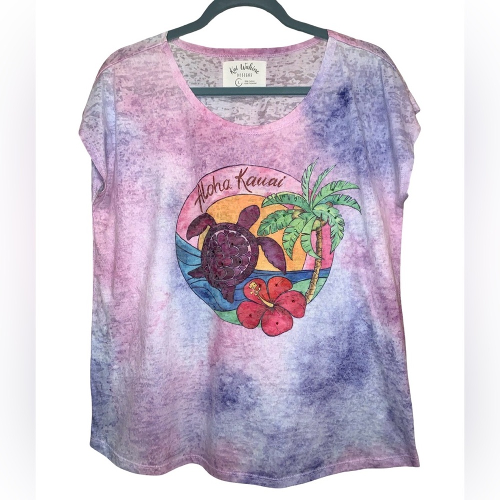 Kai Wahine Designs Palm Turtle Women’s Burnout Dolman Tee Size Large